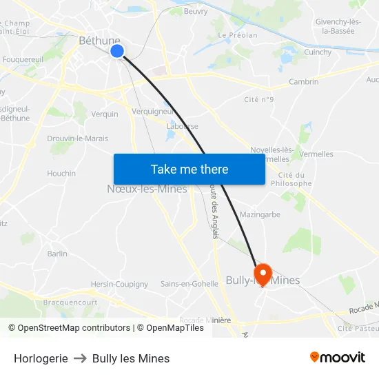 Horlogerie to Bully les Mines map