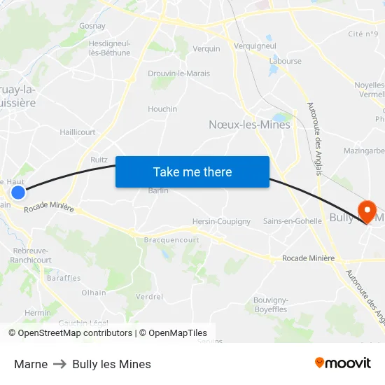 Marne to Bully les Mines map