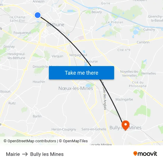 Mairie to Bully les Mines map