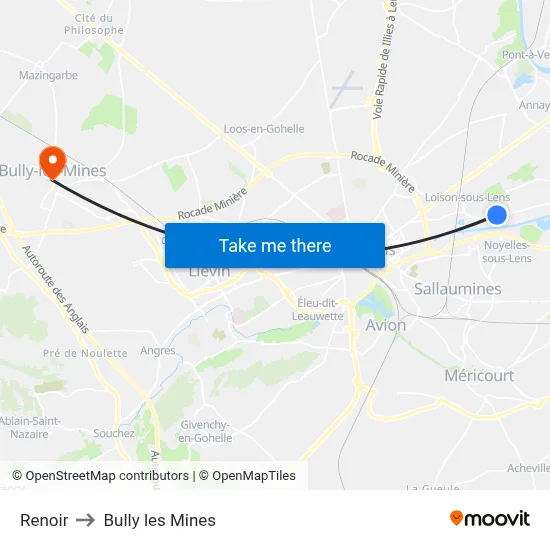 Renoir to Bully les Mines map