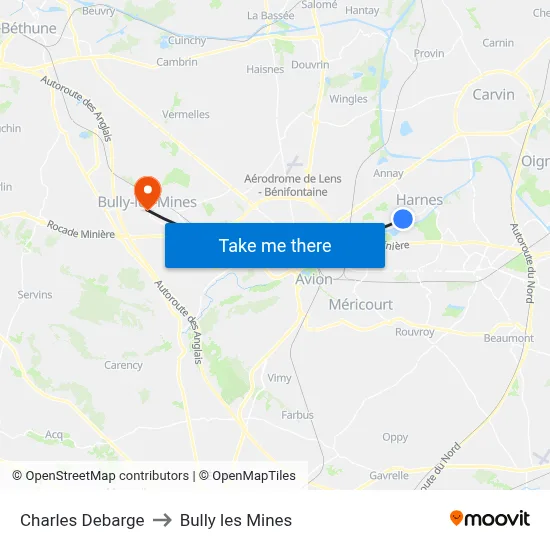 Charles Debarge to Bully les Mines map