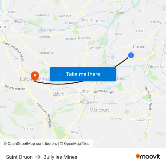 Saint-Druon to Bully les Mines map
