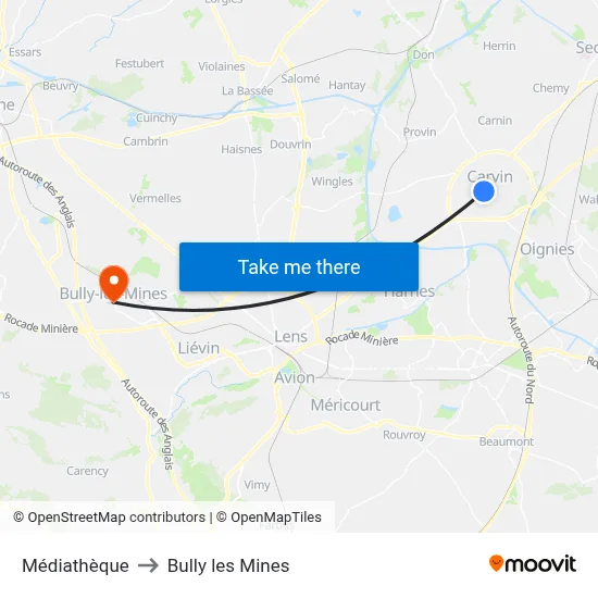 Médiathèque to Bully les Mines map