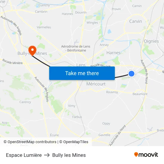 Espace Lumière to Bully les Mines map