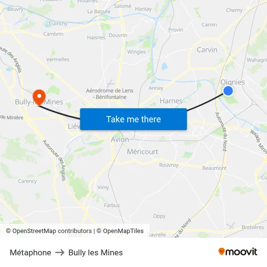 Métaphone to Bully les Mines map