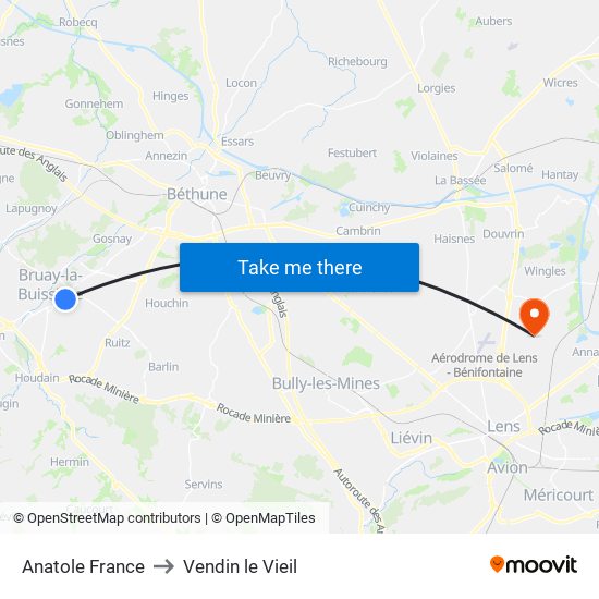 Anatole France to Vendin le Vieil map