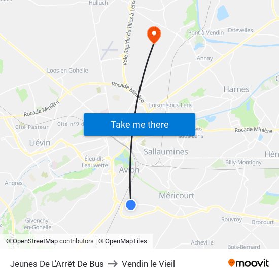 Jeunes De L’Arrêt De Bus to Vendin le Vieil map