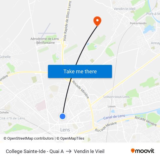 College Sainte-Ide - Quai A to Vendin le Vieil map