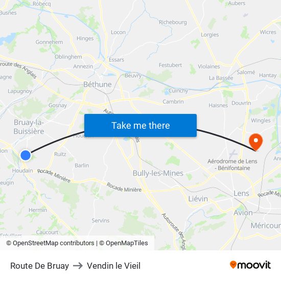Route De Bruay to Vendin le Vieil map