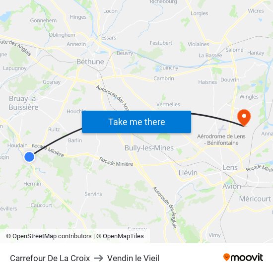 Carrefour De La Croix to Vendin le Vieil map