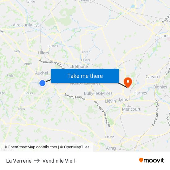 La Verrerie to Vendin le Vieil map