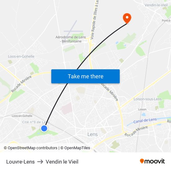 Louvre-Lens to Vendin le Vieil map