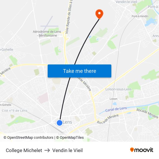 College Michelet to Vendin le Vieil map