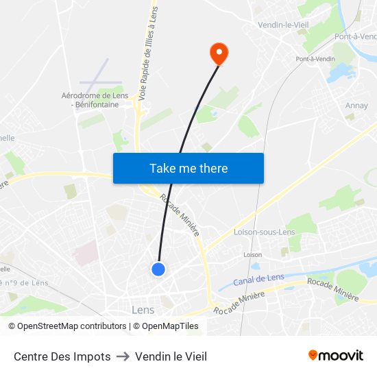 Centre Des Impots to Vendin le Vieil map