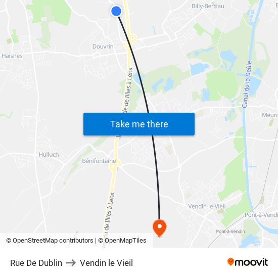 Rue De Dublin to Vendin le Vieil map