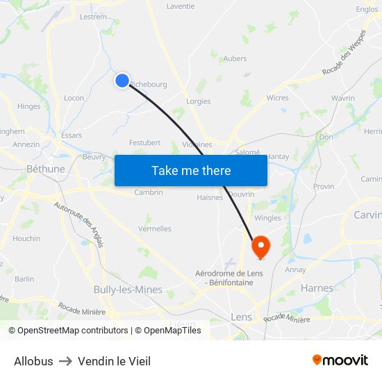Allobus to Vendin le Vieil map