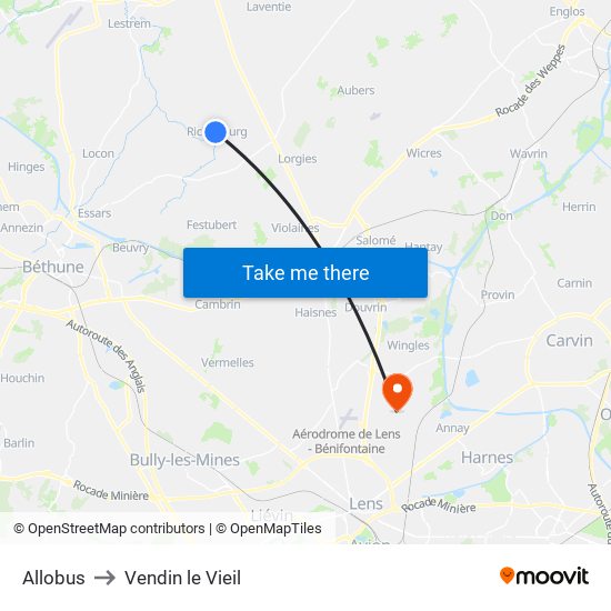 Allobus to Vendin le Vieil map