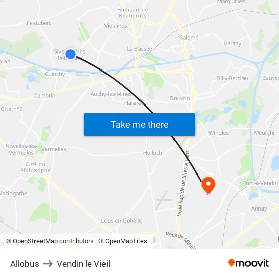 Allobus to Vendin le Vieil map
