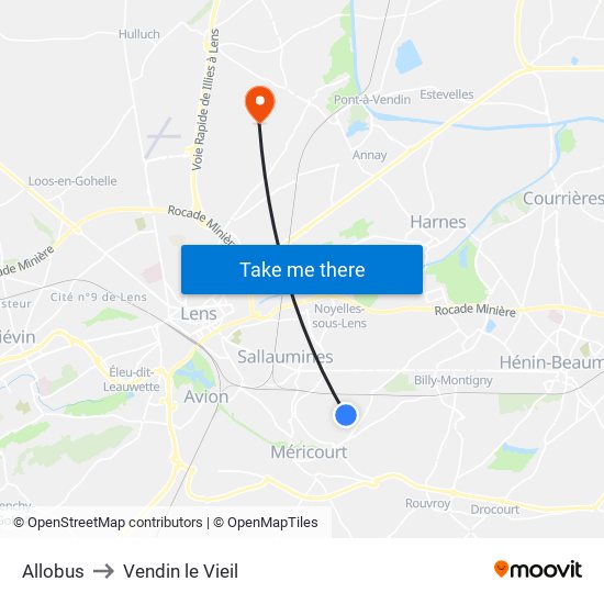 Allobus to Vendin le Vieil map