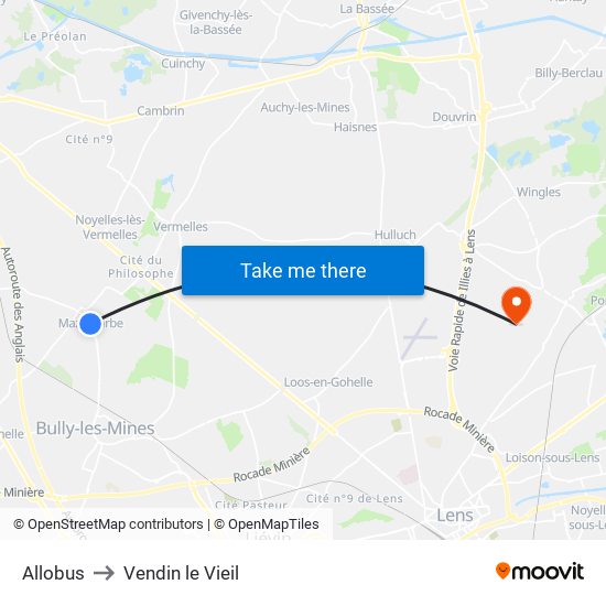 Allobus to Vendin le Vieil map