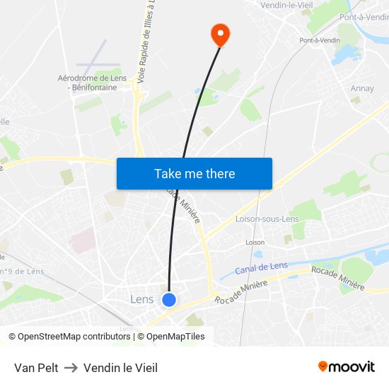Van Pelt to Vendin le Vieil map