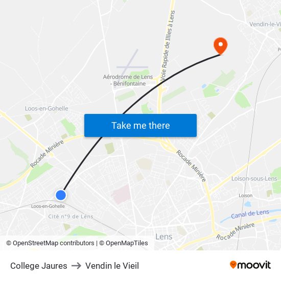 College Jaures to Vendin le Vieil map