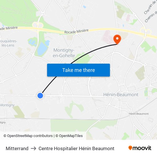 Mitterrand to Centre Hospitalier Hénin Beaumont map