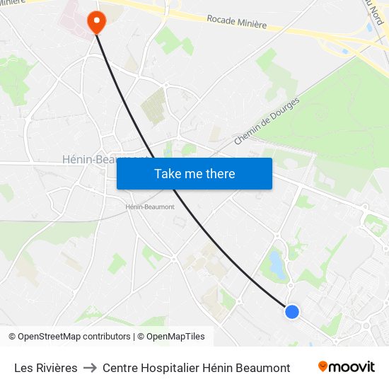 Les Rivières to Centre Hospitalier Hénin Beaumont map