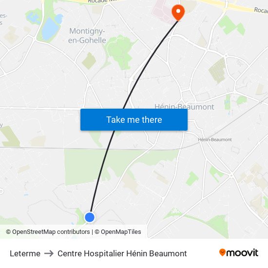 Leterme to Centre Hospitalier Hénin Beaumont map