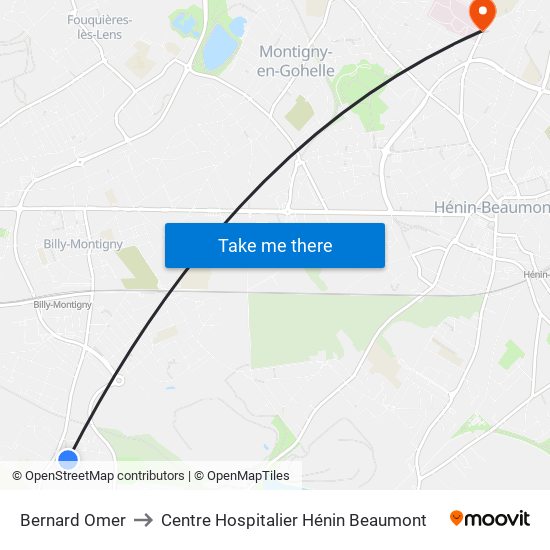 Bernard Omer to Centre Hospitalier Hénin Beaumont map