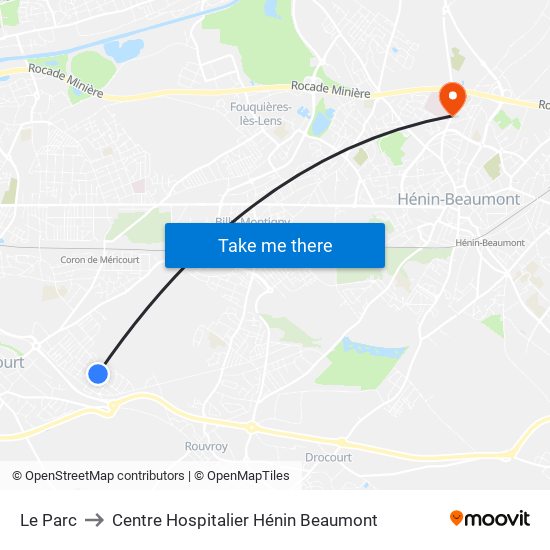 Le Parc to Centre Hospitalier Hénin Beaumont map