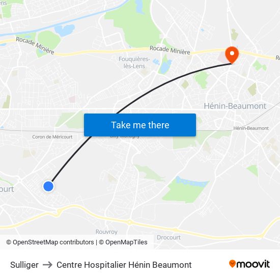 Sulliger to Centre Hospitalier Hénin Beaumont map