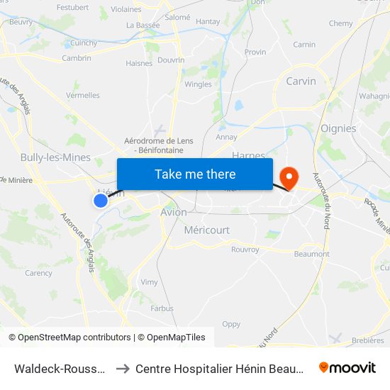 Waldeck-Rousseau to Centre Hospitalier Hénin Beaumont map