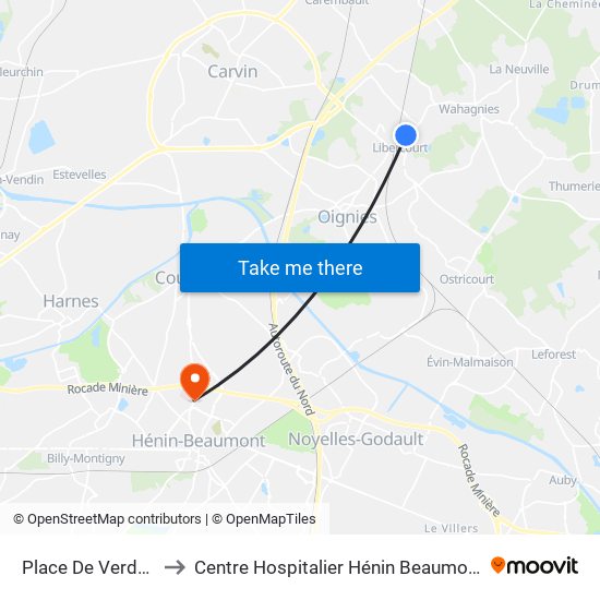 Place De Verdun to Centre Hospitalier Hénin Beaumont map