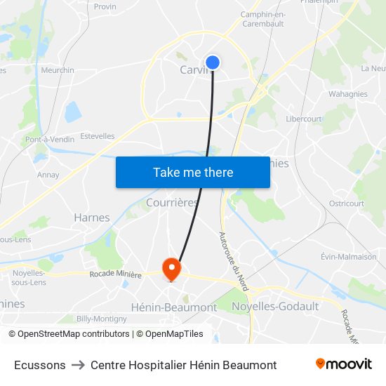 Ecussons to Centre Hospitalier Hénin Beaumont map