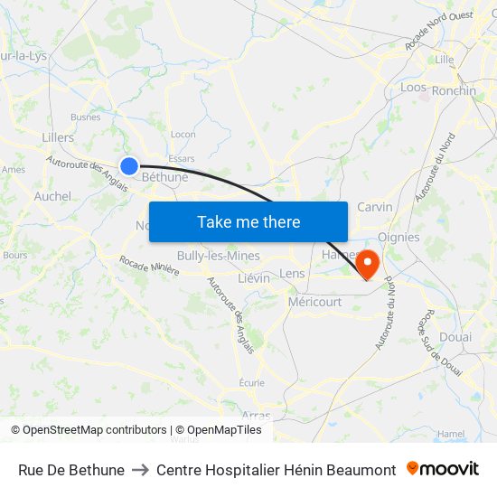 Rue De Bethune to Centre Hospitalier Hénin Beaumont map