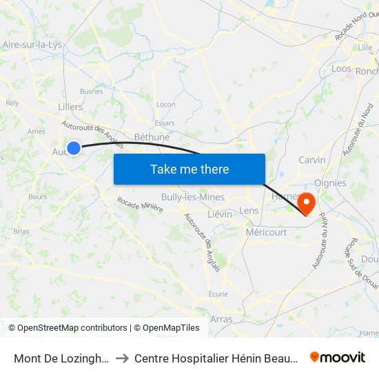 Mont De Lozinghem to Centre Hospitalier Hénin Beaumont map