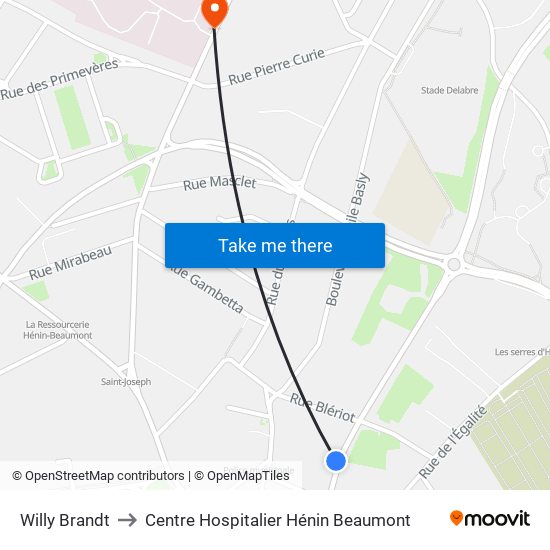 Willy Brandt to Centre Hospitalier Hénin Beaumont map