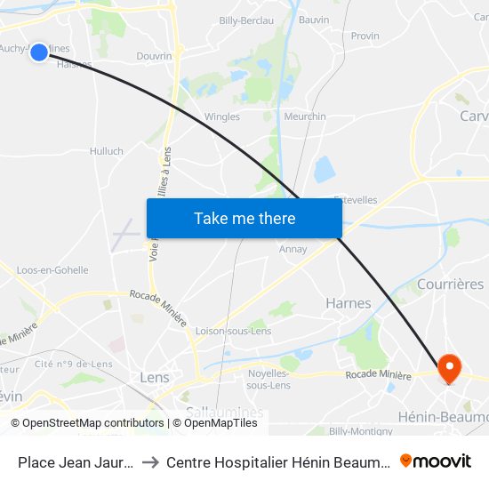 Place Jean Jaures to Centre Hospitalier Hénin Beaumont map