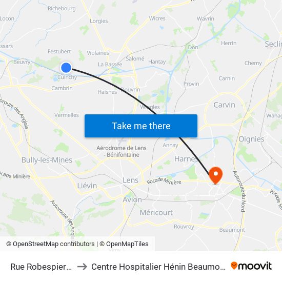 Rue Robespierre to Centre Hospitalier Hénin Beaumont map