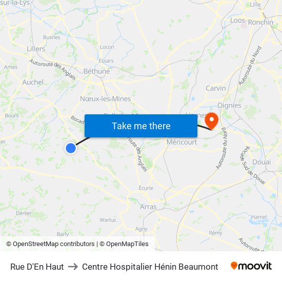 Rue D'En Haut to Centre Hospitalier Hénin Beaumont map