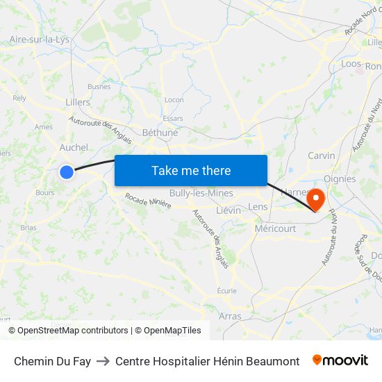 Chemin Du Fay to Centre Hospitalier Hénin Beaumont map