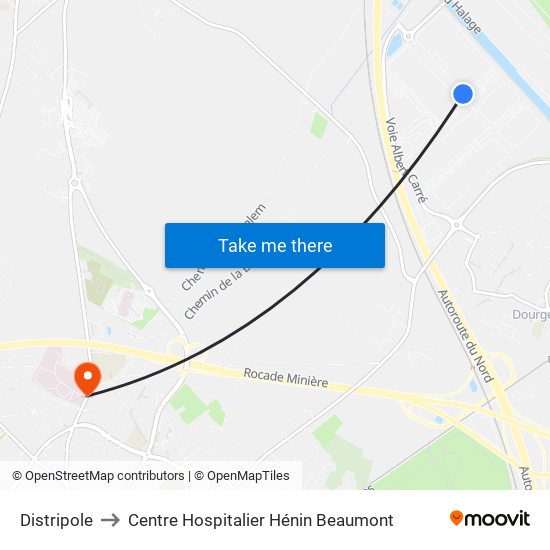 Distripole to Centre Hospitalier Hénin Beaumont map