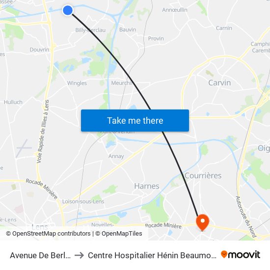 Avenue De Berlin to Centre Hospitalier Hénin Beaumont map