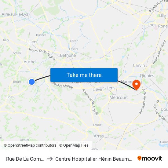 Rue De La Comte to Centre Hospitalier Hénin Beaumont map