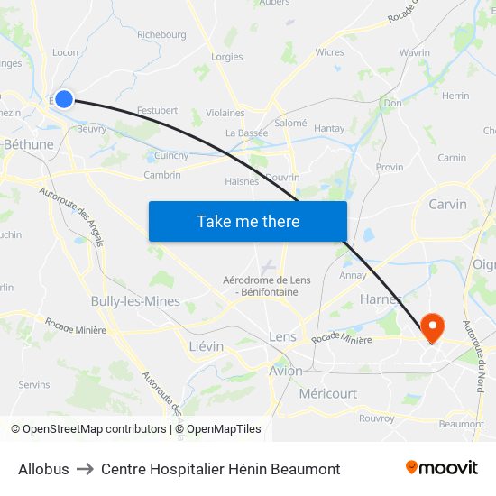 Allobus to Centre Hospitalier Hénin Beaumont map