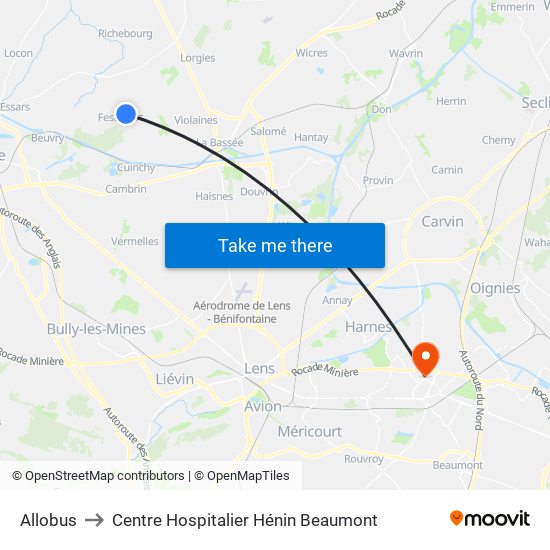 Allobus to Centre Hospitalier Hénin Beaumont map
