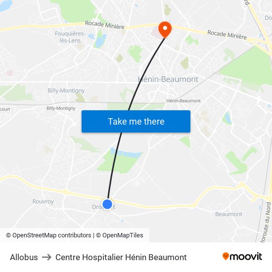 Allobus to Centre Hospitalier Hénin Beaumont map