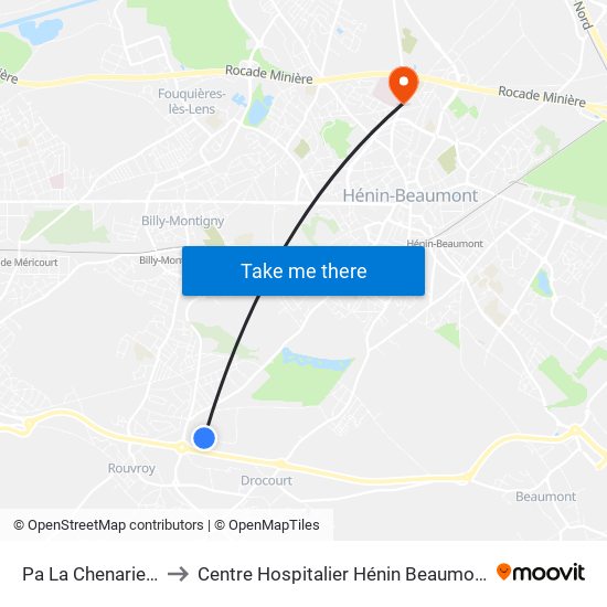 Pa La Chenarie 1 to Centre Hospitalier Hénin Beaumont map