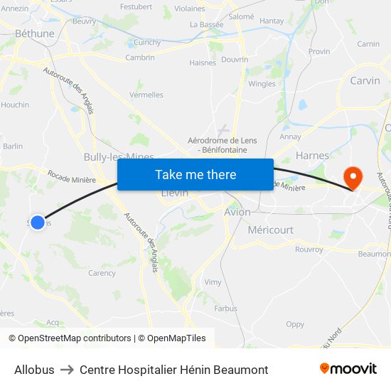 Allobus to Centre Hospitalier Hénin Beaumont map